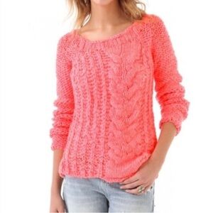 Free People Hot‎ Toddie Coral Chunky Knit Sweater
